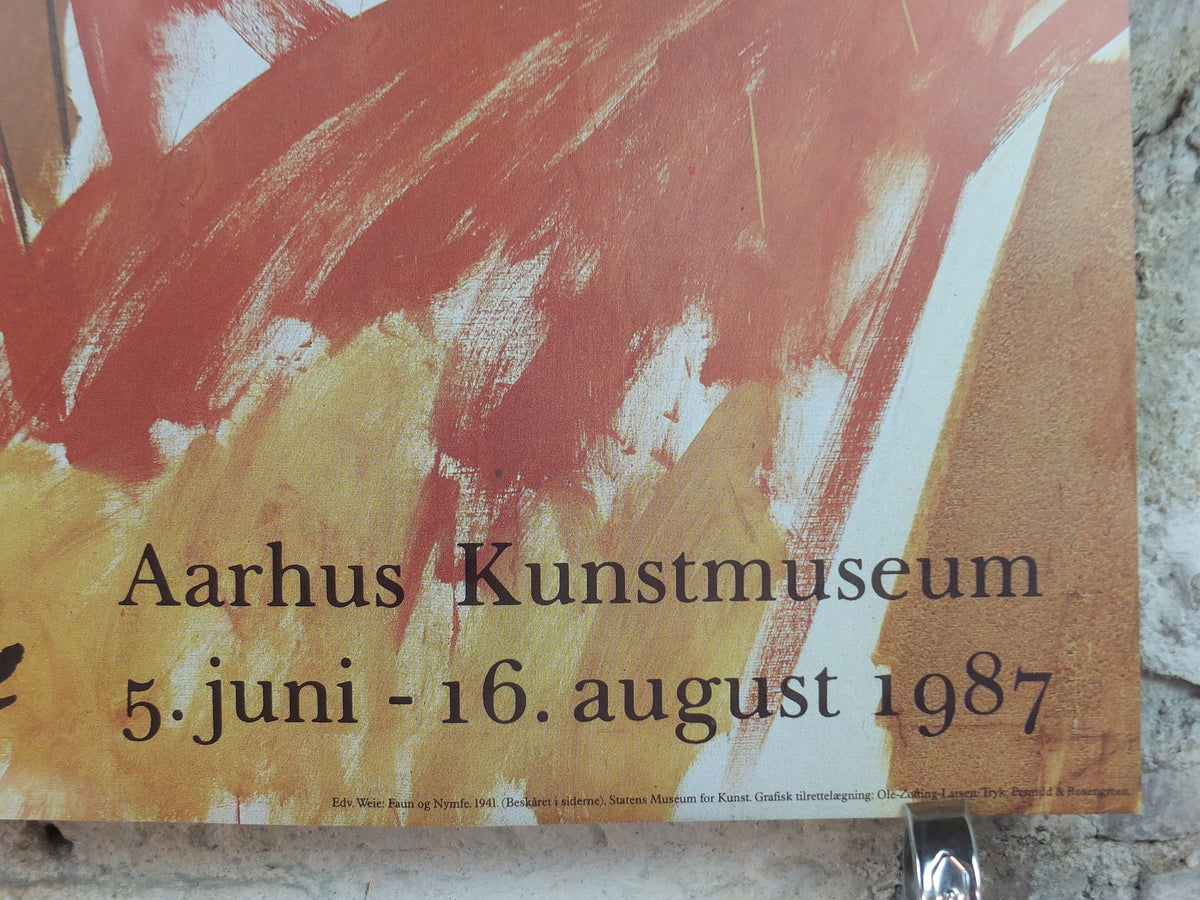1987 Edvard Weie Poster, Faun og nymfe, Aarhus Kunstmuseum, Danish Modernism and modern art, artist gallery exhibition, wall art decor