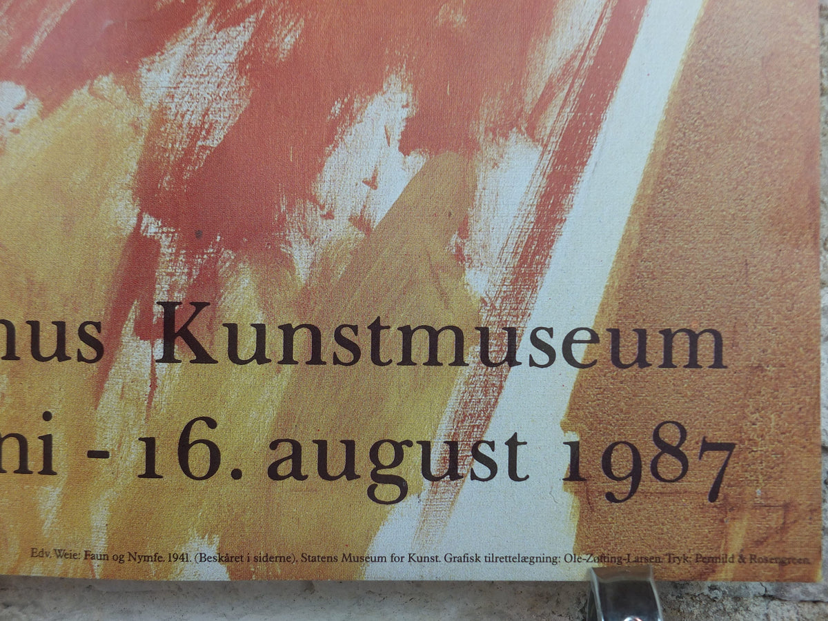 1987 Edvard Weie Poster, Faun og nymfe, Aarhus Kunstmuseum, Danish Modernism and modern art, artist gallery exhibition, wall art decor