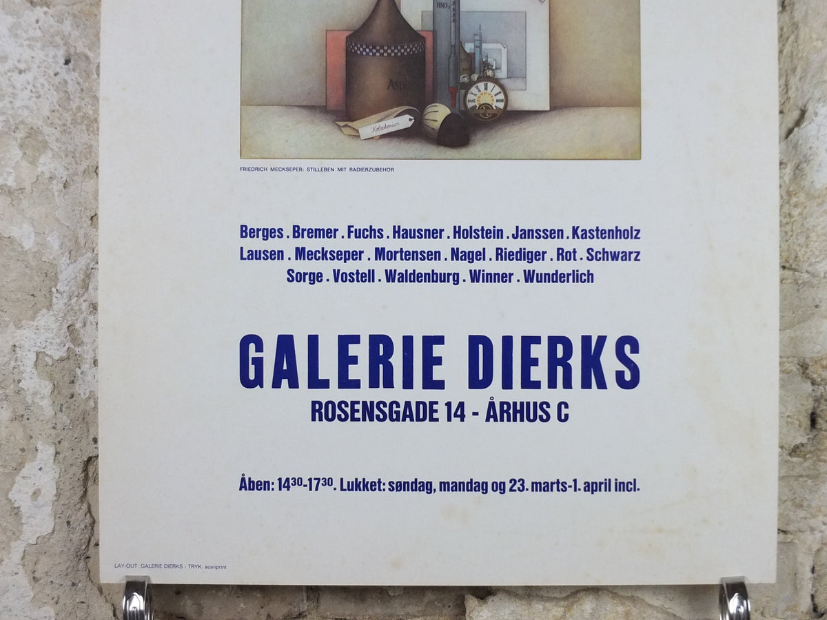 1975 Friedrich Meckseper Poster, Still life of etching materials in time, Galerie Dierks, expressionist, gallery exhibition wall art decor