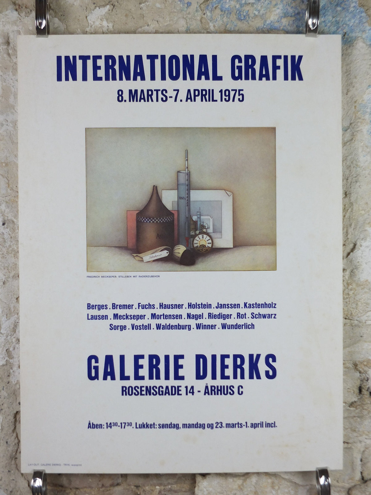 1975 Friedrich Meckseper Poster, Still life of etching materials in time, Galerie Dierks, expressionist, gallery exhibition wall art decor