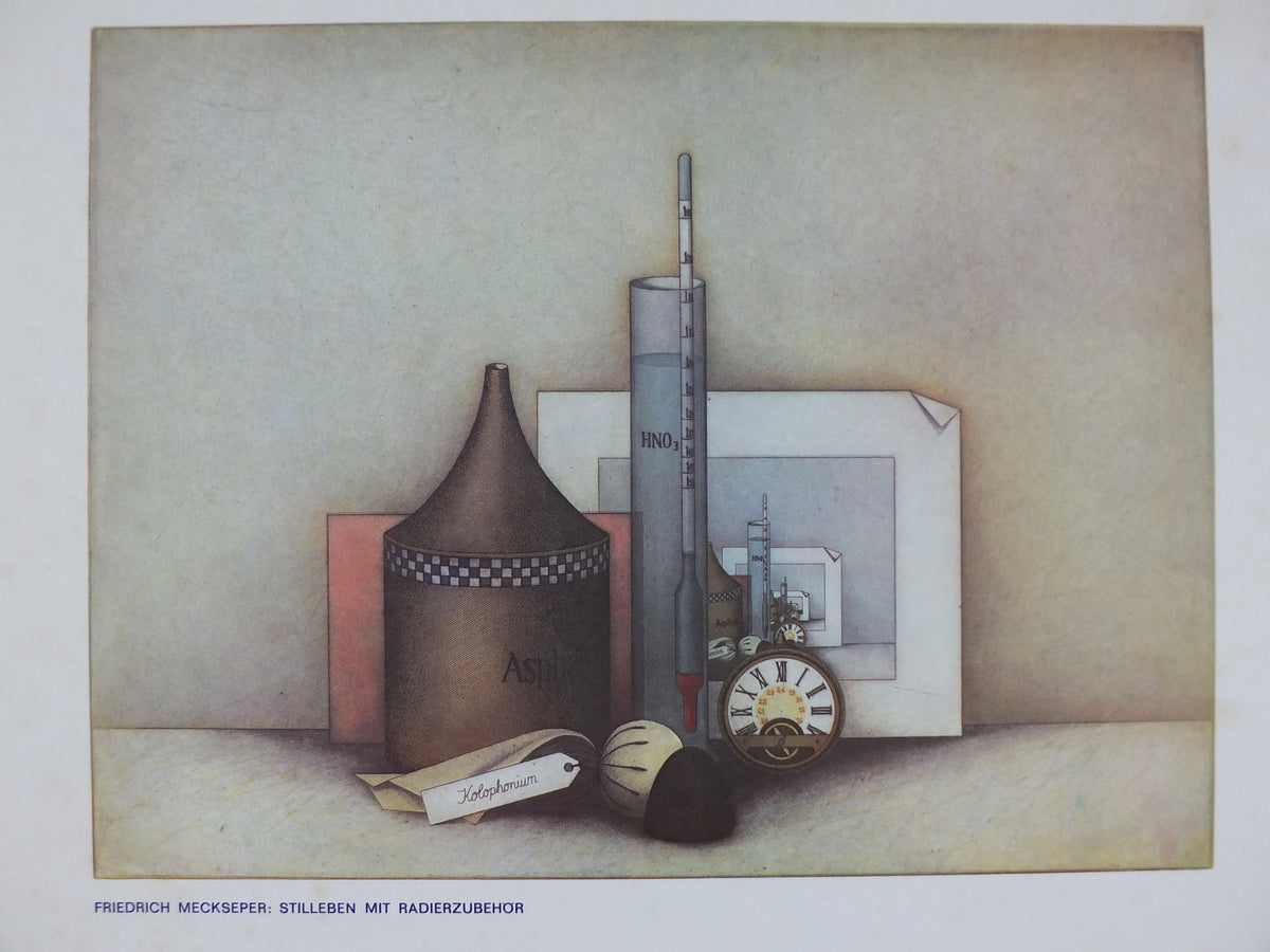 1975 Friedrich Meckseper Poster, Still life of etching materials in time, Galerie Dierks, expressionist, gallery exhibition wall art decor