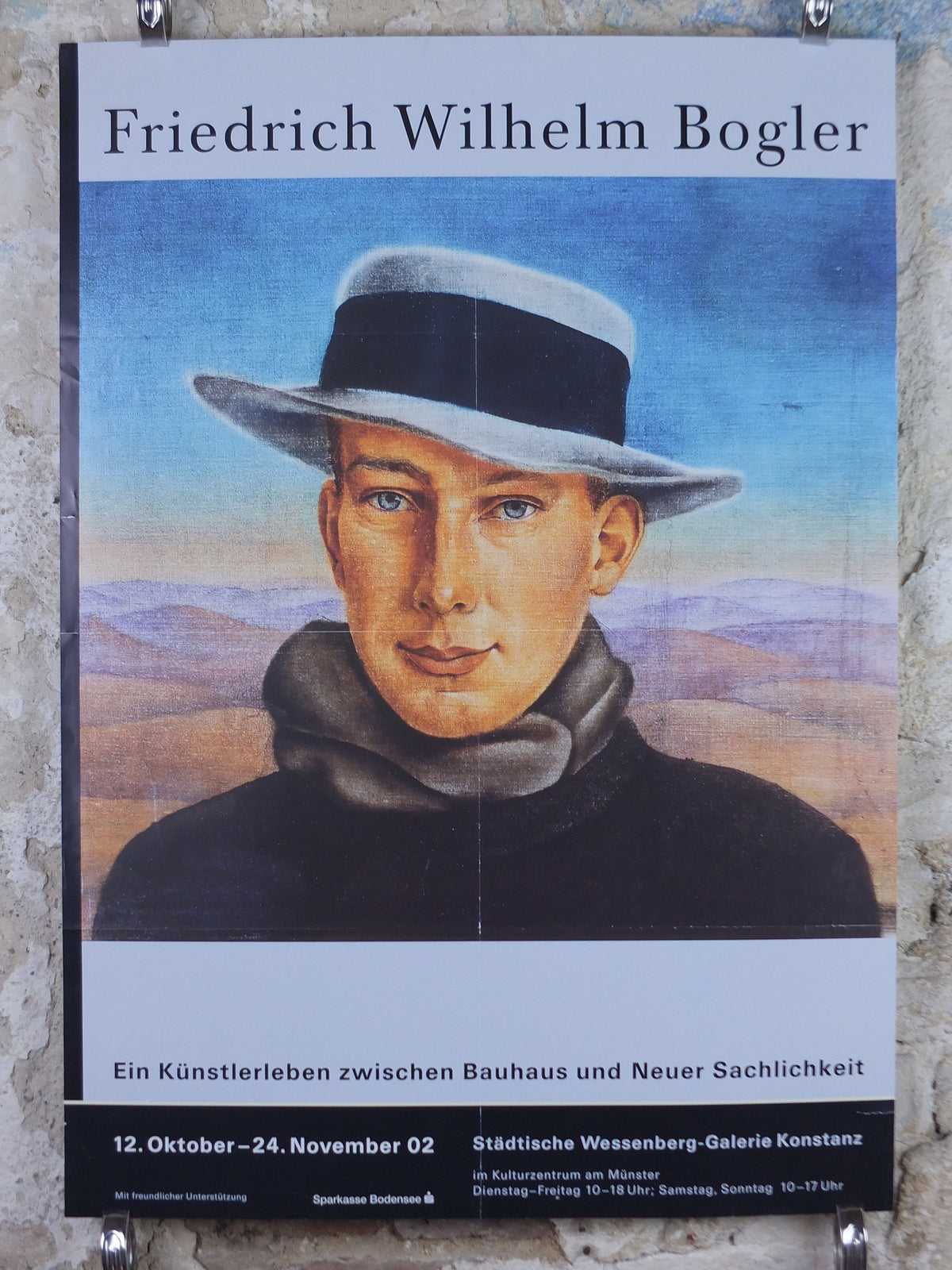 2002 Friedrich Wilhelm Bogler Poster, self portrait in a crumpled landscape, Bauhaus and New Objectivity gallery exhibition, wall art decor