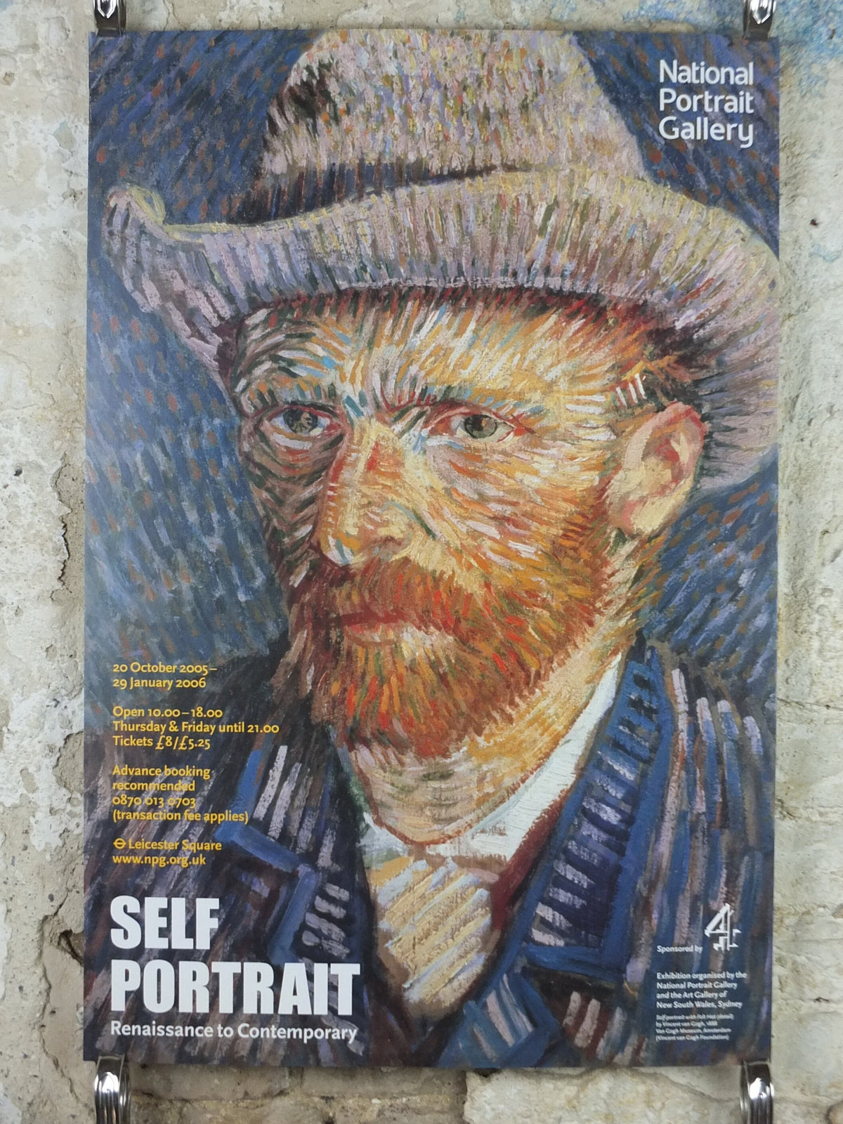 2005 Vincent Van Gogh Poster, "Self portrait in Felt Hat", National Portrait Gallery, Post-Impressionism gallery exhibition, wall art decor