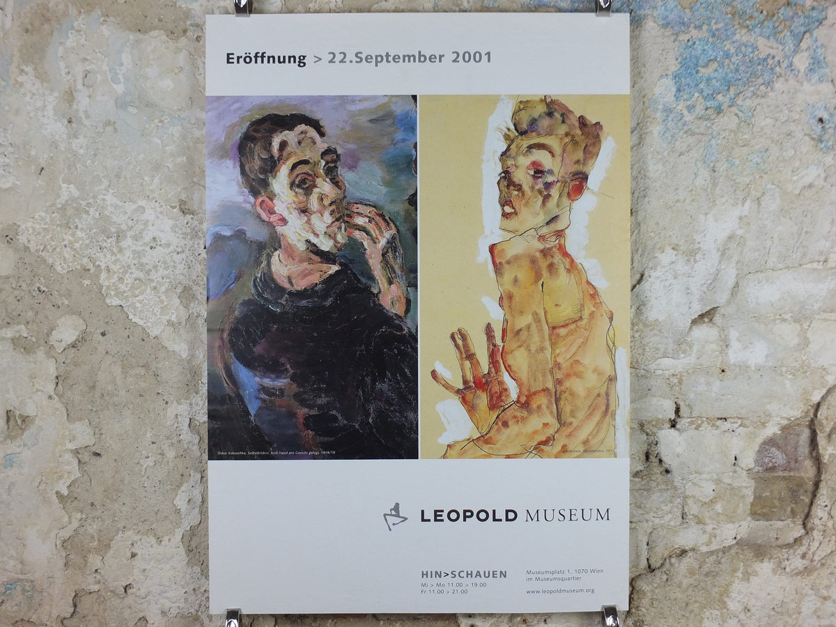 2001 Egon Schiele and Oskar Kokoschka Poster, self portraits 1919 1911, one hand to face, Expressionism gallery exhibition, wall art decor