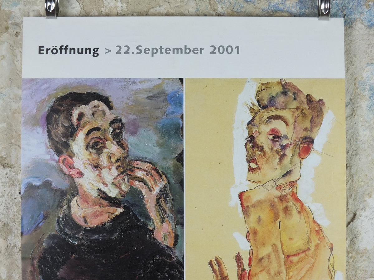 2001 Egon Schiele and Oskar Kokoschka Poster, self portraits 1919 1911, one hand to face, Expressionism gallery exhibition, wall art decor