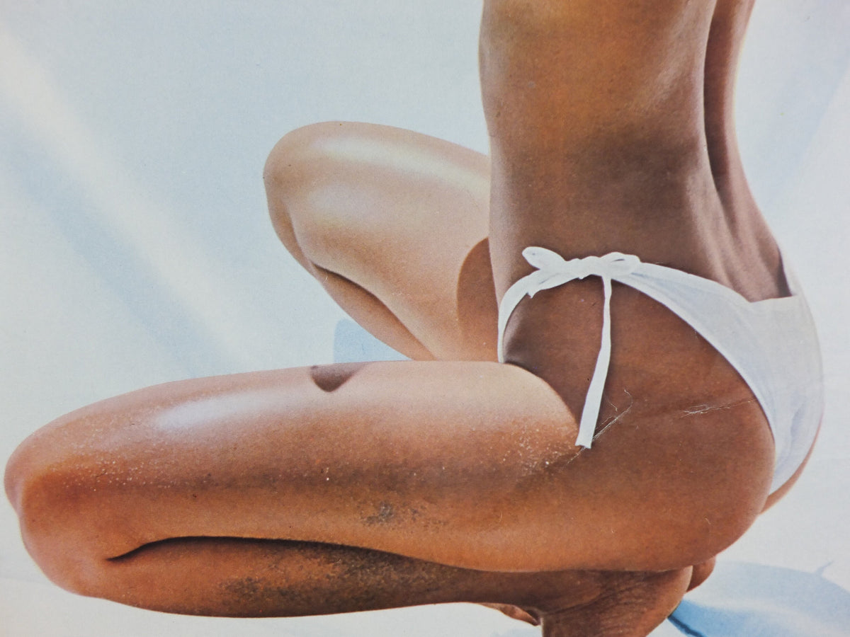 1980s Elle Sport rare Poster, beach and swimwear, gym and sports equipment, bikini and hat, fashion label, advertising retro wall art decor