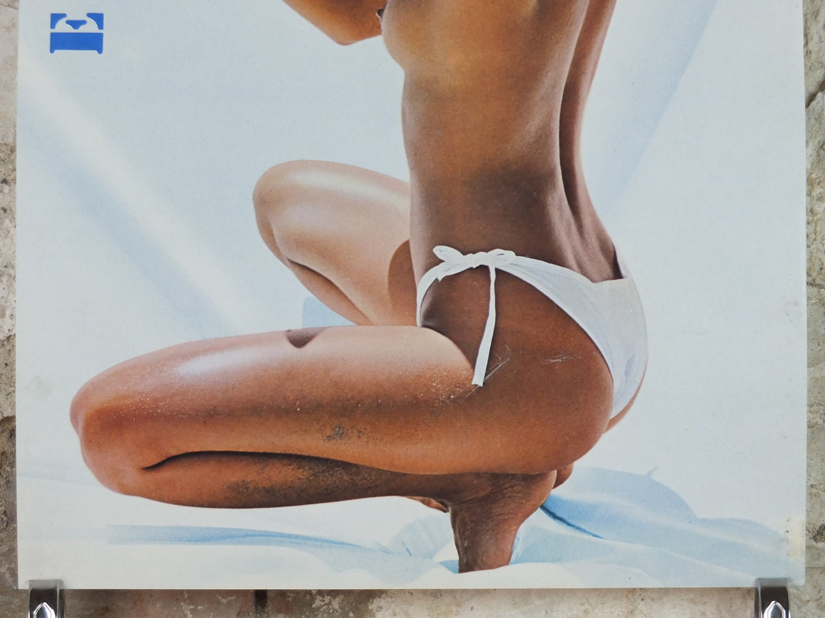1980s Elle Sport rare Poster, beach and swimwear, gym and sports equipment, bikini and hat, fashion label, advertising retro wall art decor