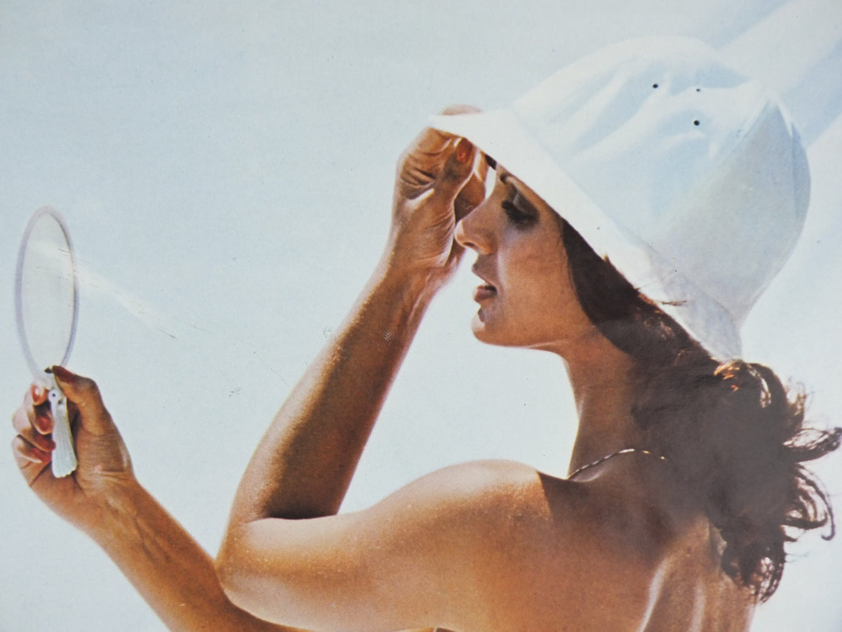 1980s Elle Sport rare Poster, beach and swimwear, gym and sports equipment, bikini and hat, fashion label, advertising retro wall art decor