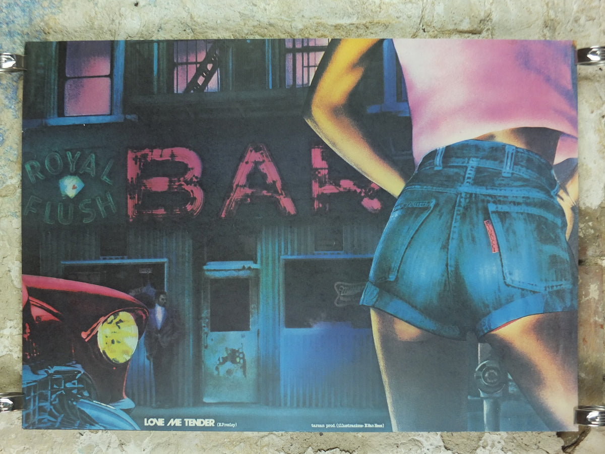 1980s Fiorucci rare Poster, Italian fashion label, Love me Tender, by E. Van Hees, cut off jeans, attitude advertising retro wall art decor