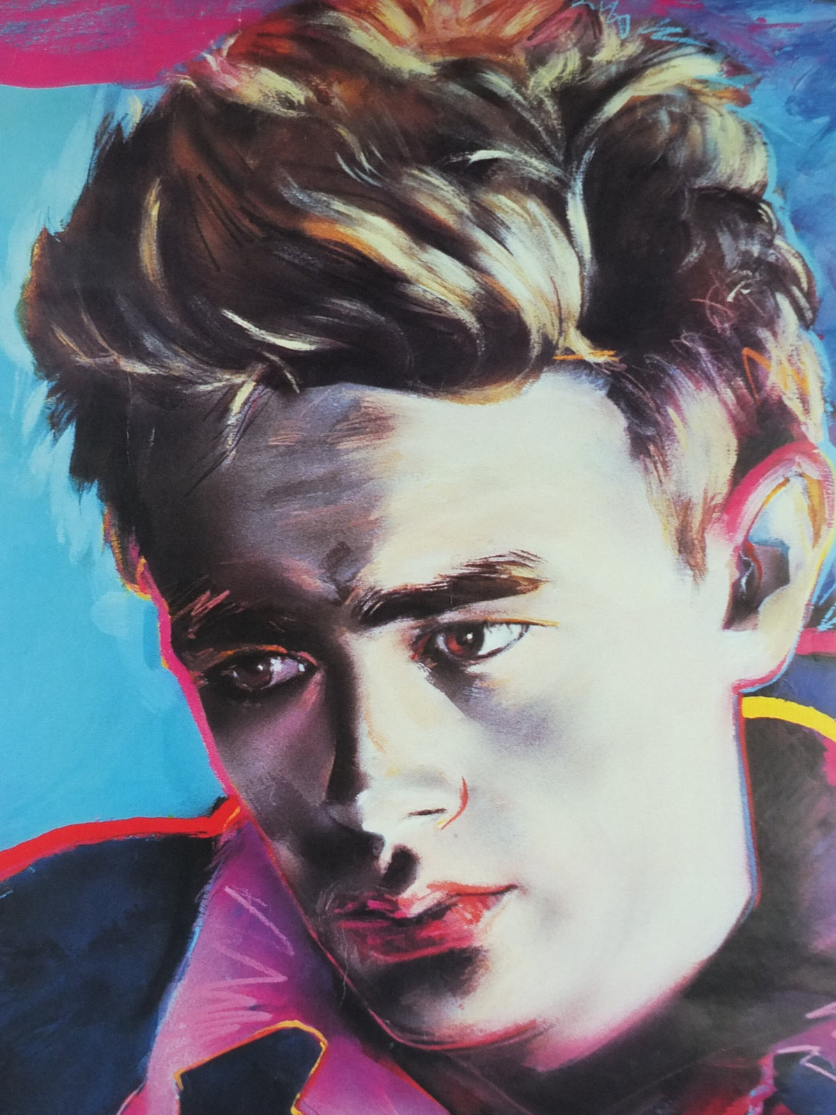 1980s James Dean Poster, psychedelic colours, made in Milan, Italy, wall art decor