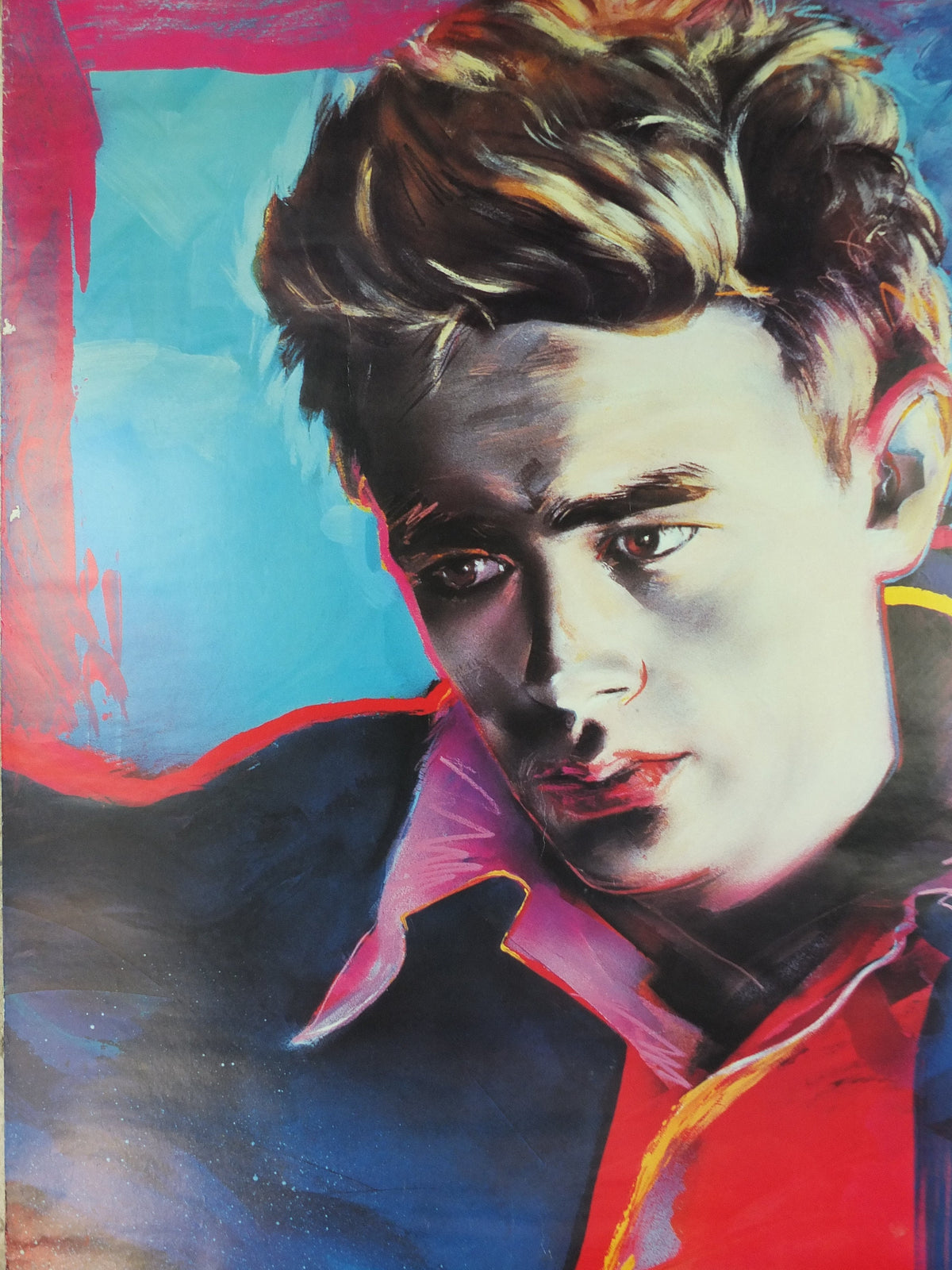1980s James Dean Poster, psychedelic colours, made in Milan, Italy, wall art decor