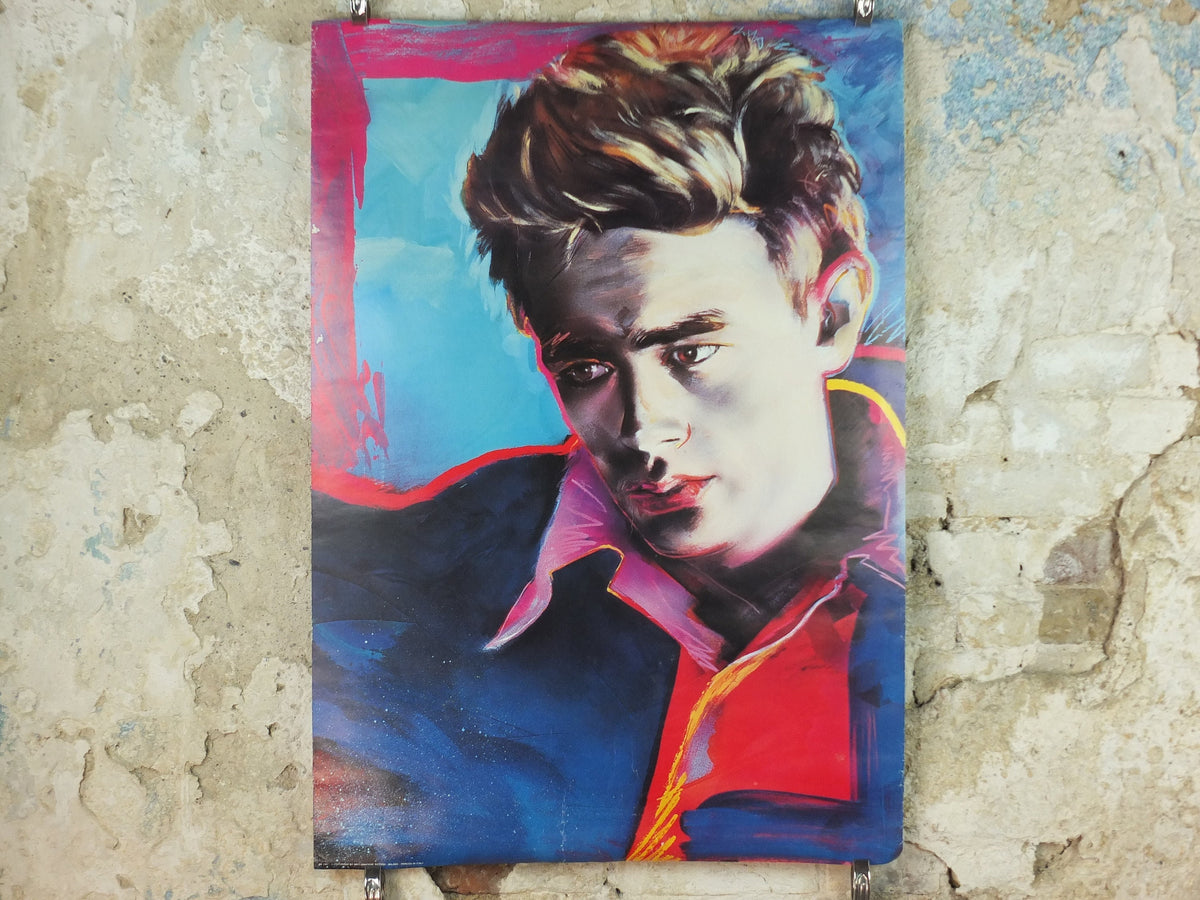 1980s James Dean Poster, psychedelic colours, made in Milan, Italy, wall art decor