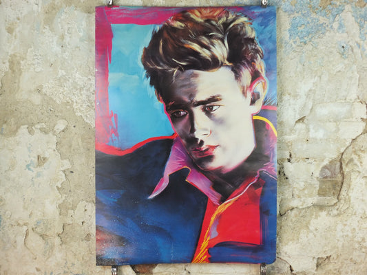 1980s James Dean Poster, psychedelic colours, made in Milan, Italy, wall art decor