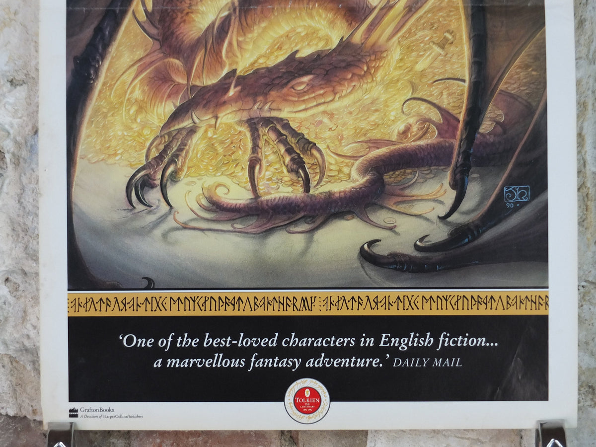 1992 Vintage Tolkien Centenary The Hobbit Poster, Smaug and the dragon hoard, Lonely Mountain, John Howe, illustration print wall art decor