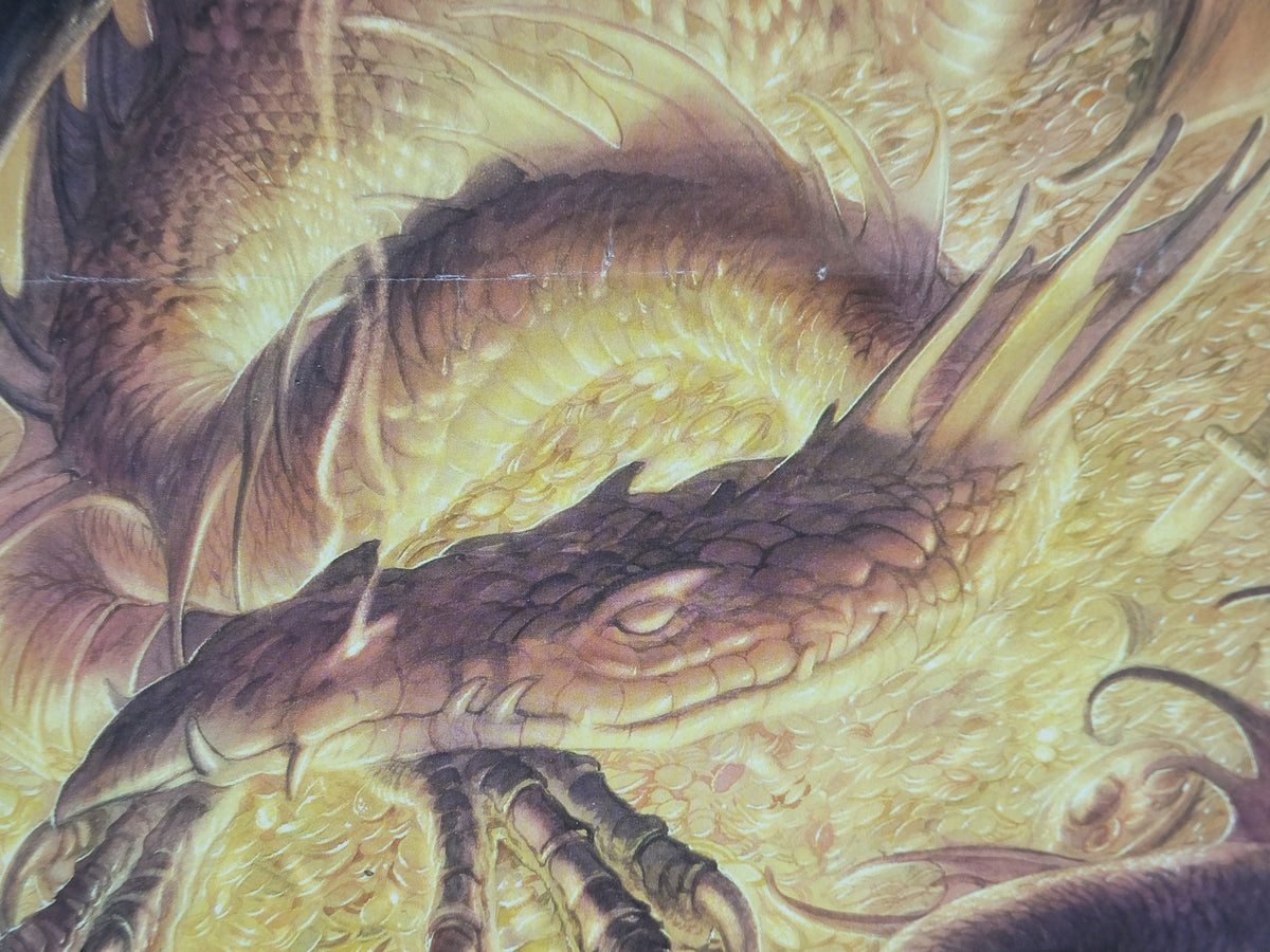 1992 Vintage Tolkien Centenary The Hobbit Poster, Smaug and the dragon hoard, Lonely Mountain, John Howe, illustration print wall art decor