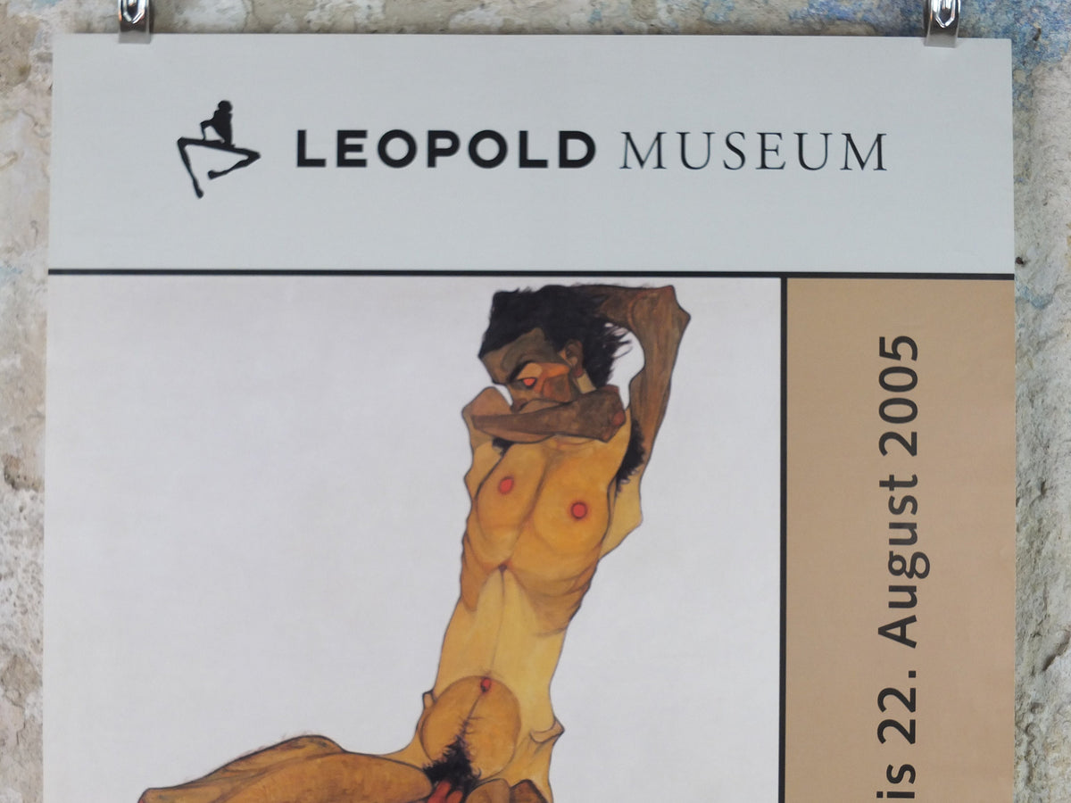 2005 Egon Schiele Poster, seated male nude 1910, sitzender mannicher akt, Expressionism gallery exhibition, wall art decor