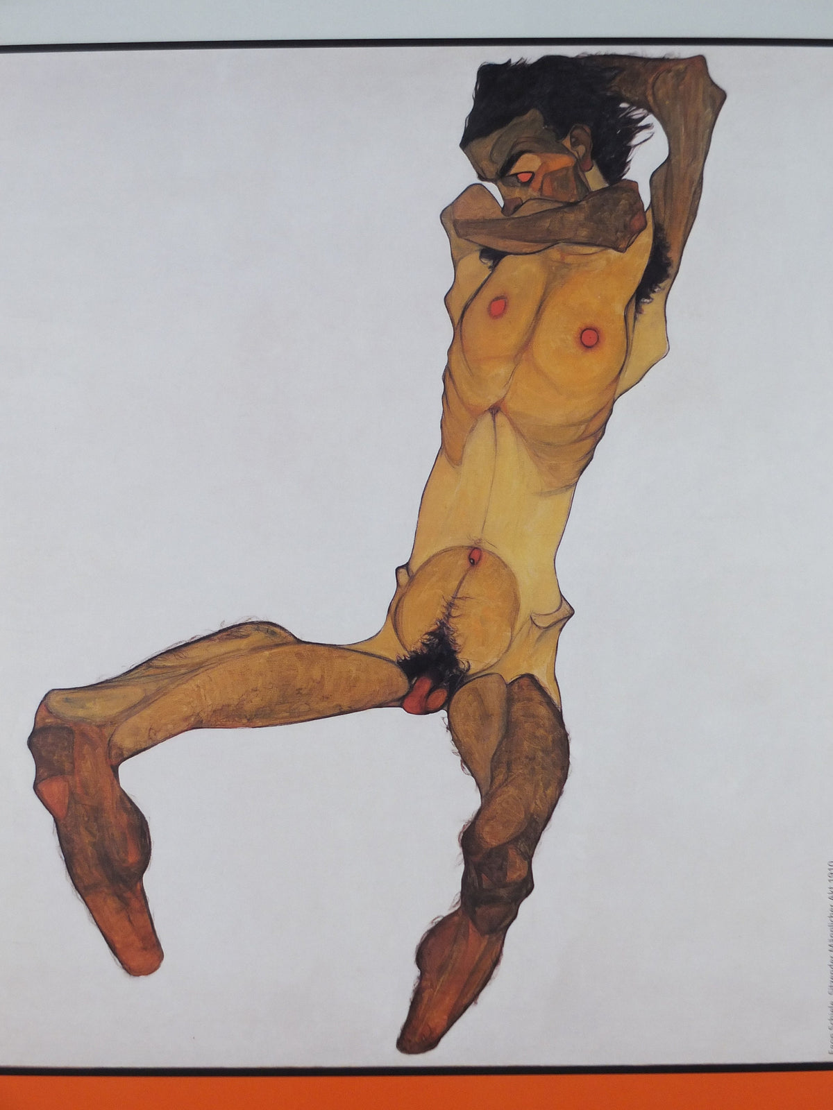 2005 Egon Schiele Poster, seated male nude 1910, sitzender mannicher akt, Expressionism gallery exhibition, wall art decor