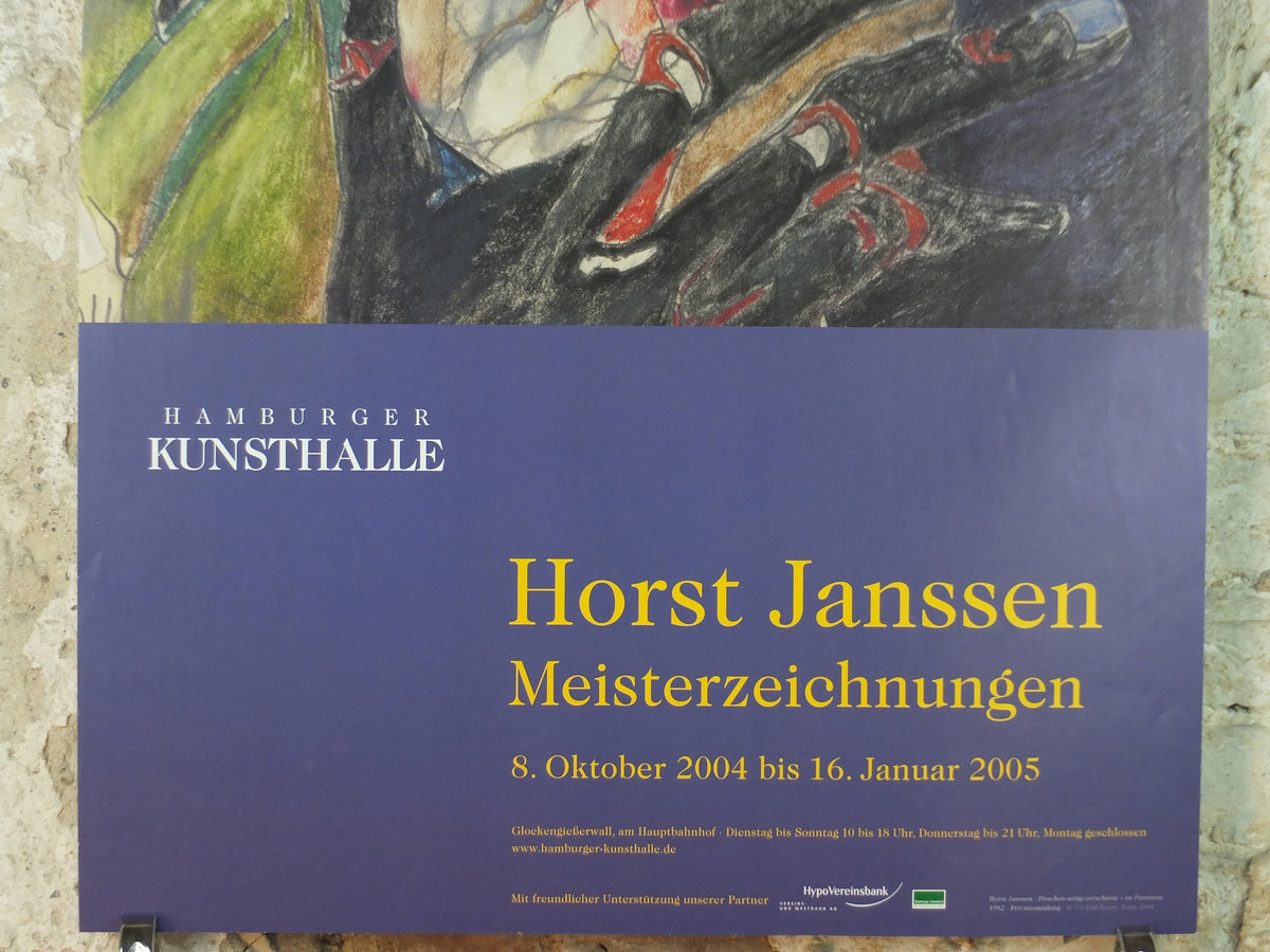 2004 Horst Janssen Poster, Shamed into Paranoia, Hamburg Art Gallery, lithography and print making, gallery exhibition wall art decor