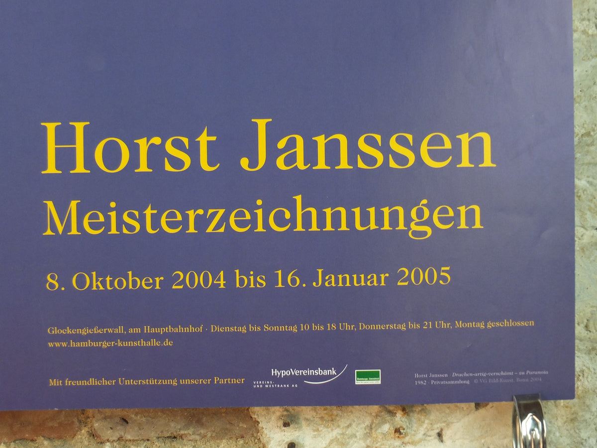 2004 Horst Janssen Poster, Shamed into Paranoia, Hamburg Art Gallery, lithography and print making, gallery exhibition wall art decor