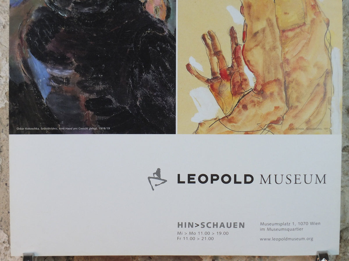2001 Egon Schiele and Oskar Kokoschka Poster, self portraits 1919 1911, one hand to face, Expressionism gallery exhibition, wall art decor