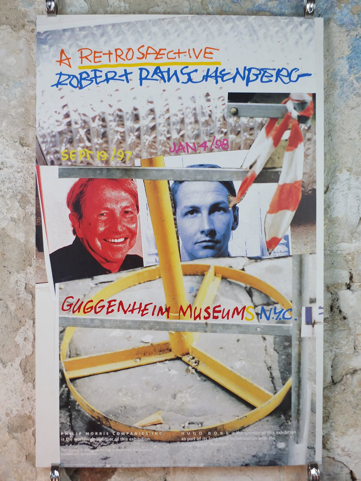 1997 Robert Rauschenberg Poster, A Retrospective, Solomon R. Guggenheim Foundation, New York City pop art, gallery exhibition wall art decor