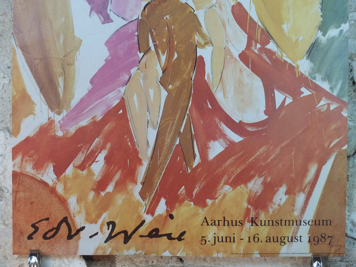 1987 Edvard Weie Poster, Faun og nymfe, Aarhus Kunstmuseum, Danish Modernism and modern art, artist gallery exhibition, wall art decor