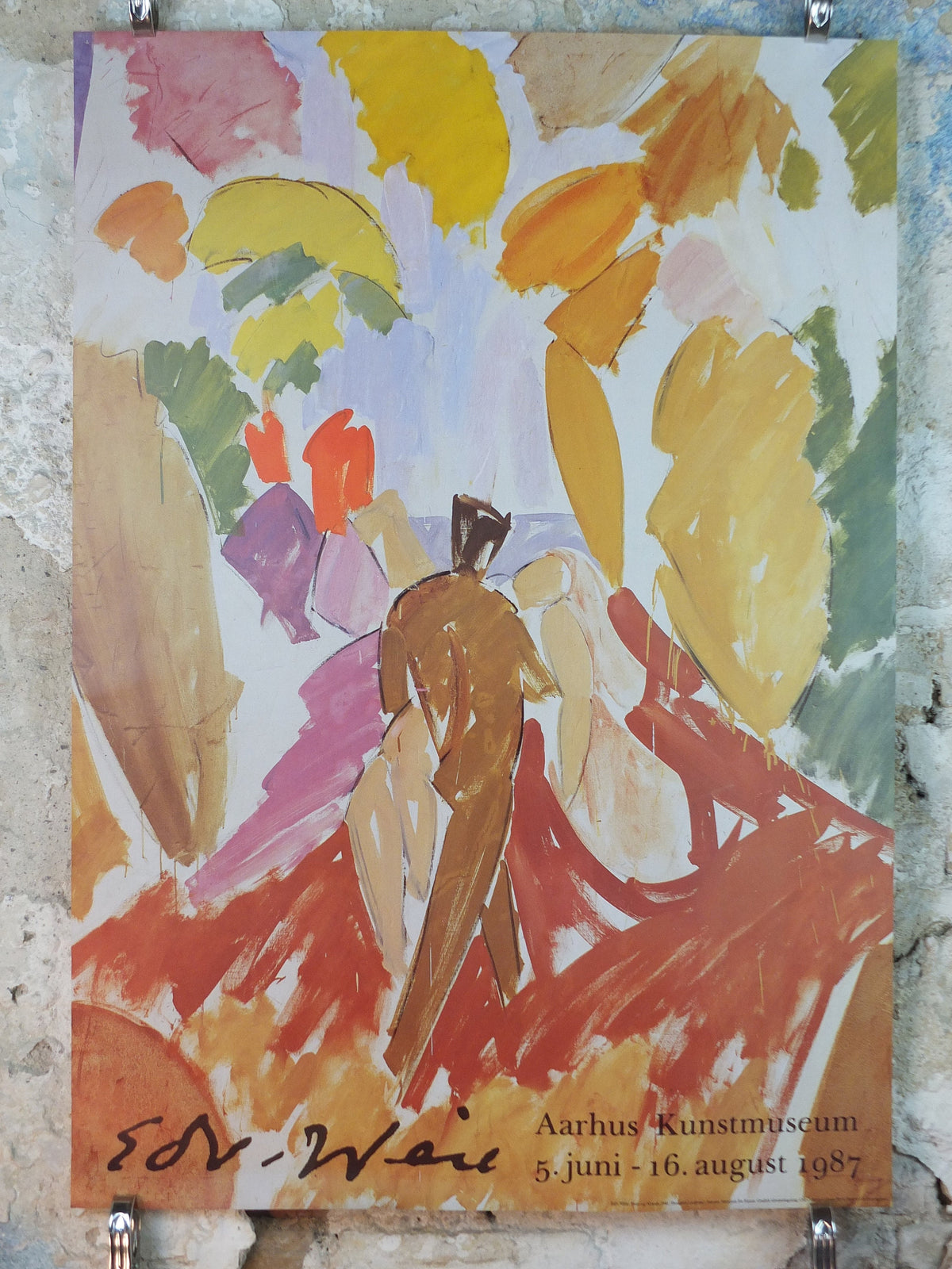 1987 Edvard Weie Poster, Faun og nymfe, Aarhus Kunstmuseum, Danish Modernism and modern art, artist gallery exhibition, wall art decor