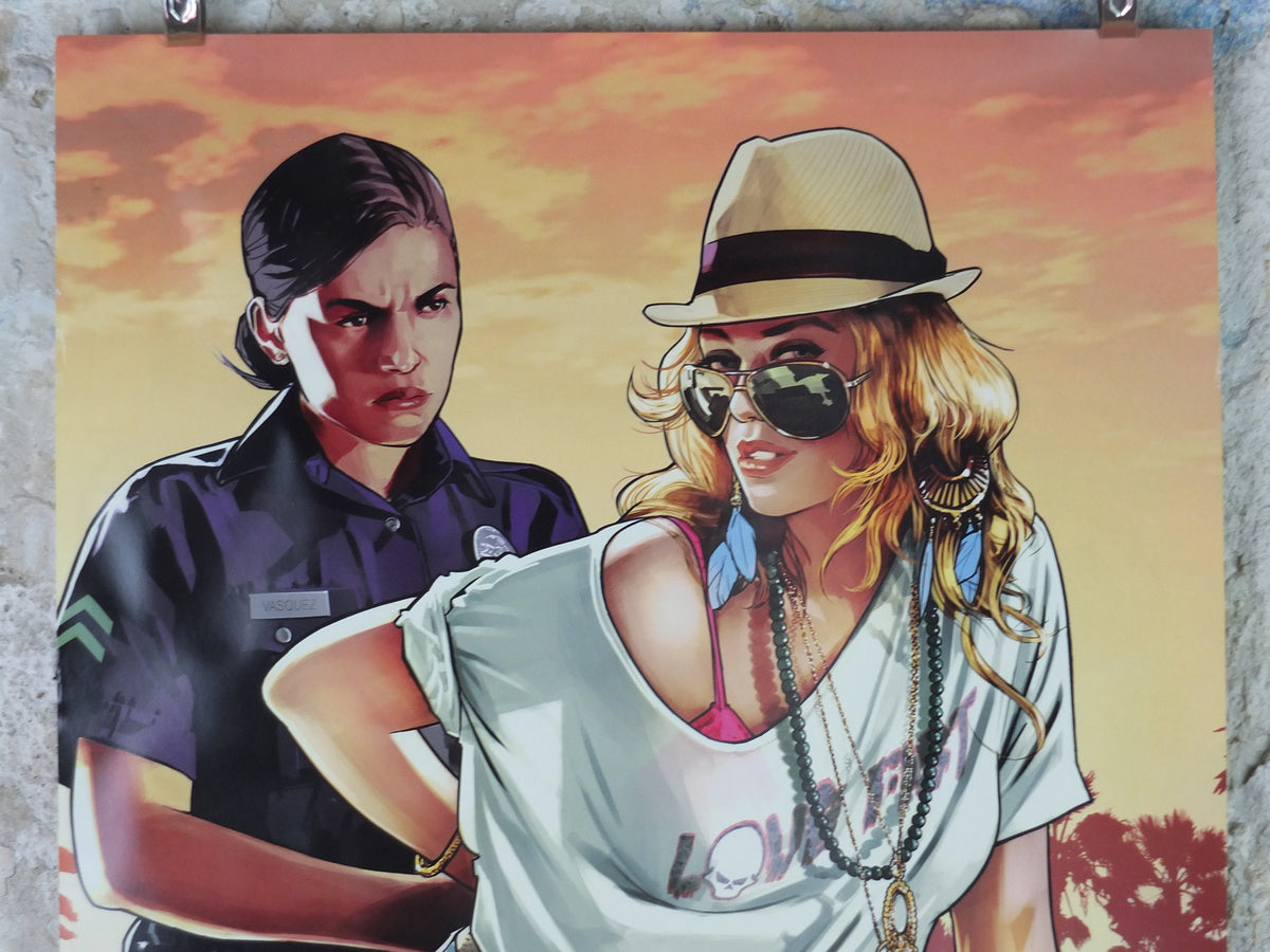 Original Grand Theft Auto V Poster, from Rockstar Games, double sided original advertising artworks, GTA GTA5 GTAV wall art decor