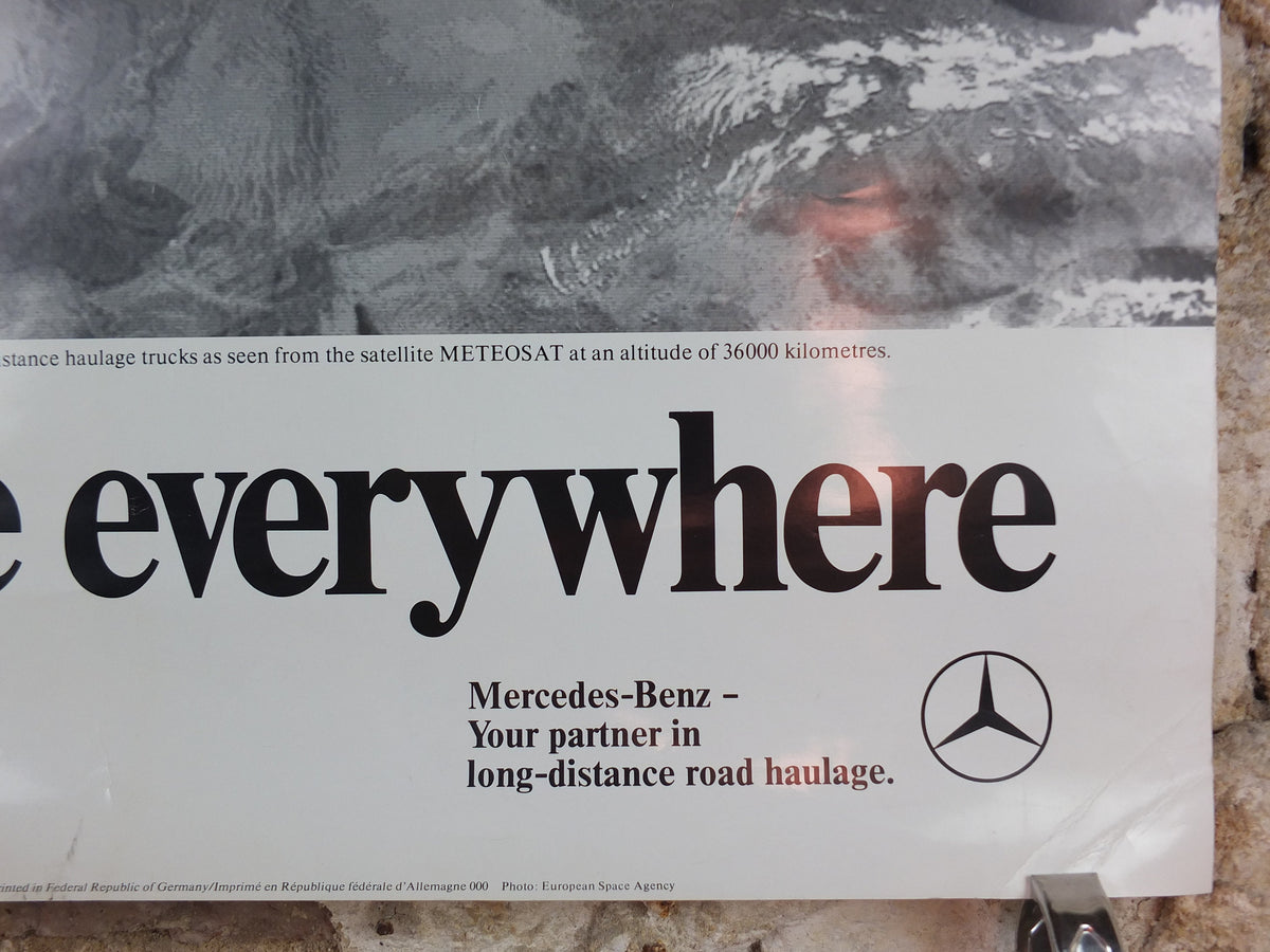 1978 Mercedes Benz Poster, Trucking and Haulage, METEOSAT satellite image of Europe, Daimler-Benz, Advertising wall art decor