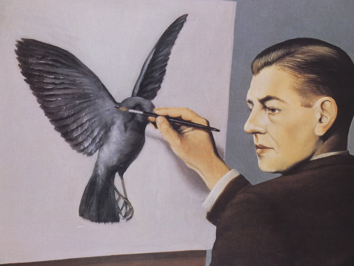 1990s Rene Magritte Poster, La Clairvoyance (Clairvoyance) Magritte The Collection, Louisiana, surrealism, gallery exhibition wall art decor