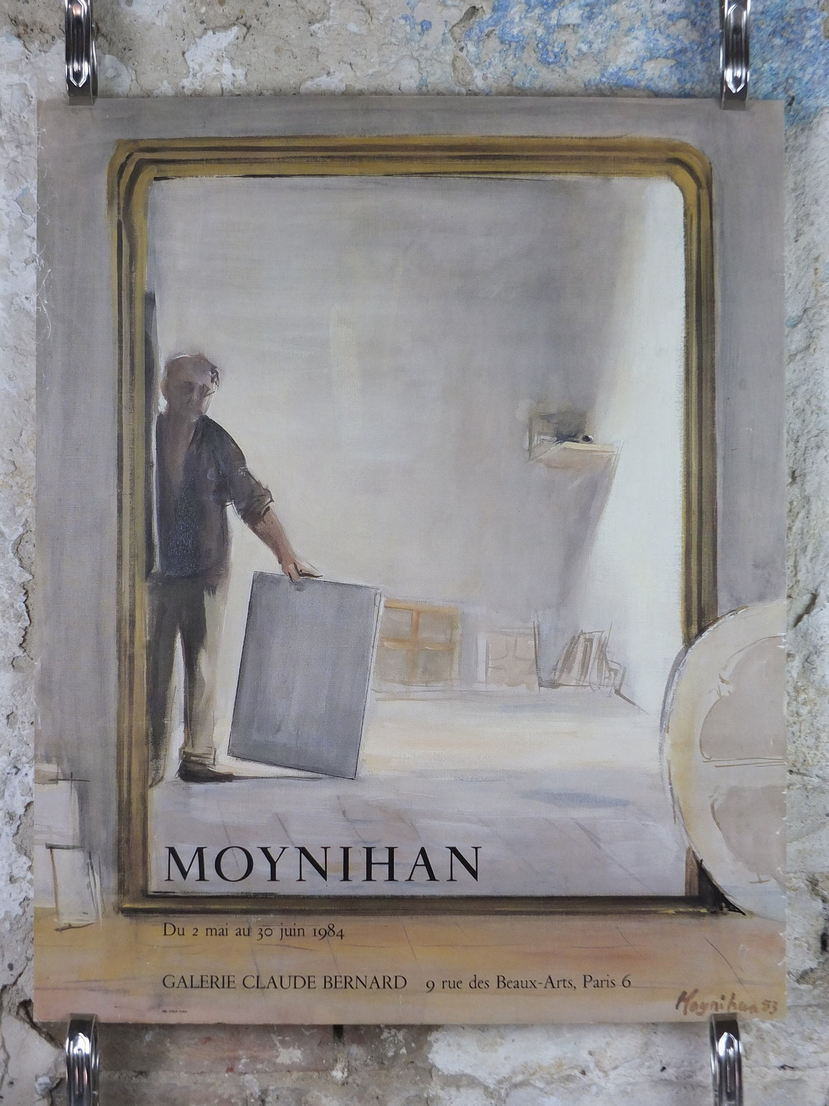 1984 Rodrigo Moynihan Poster, Artist's studio, Galerie Claude Bernard, Paris, Objective Abstraction, gallery exhibition wall art decor Social Realism