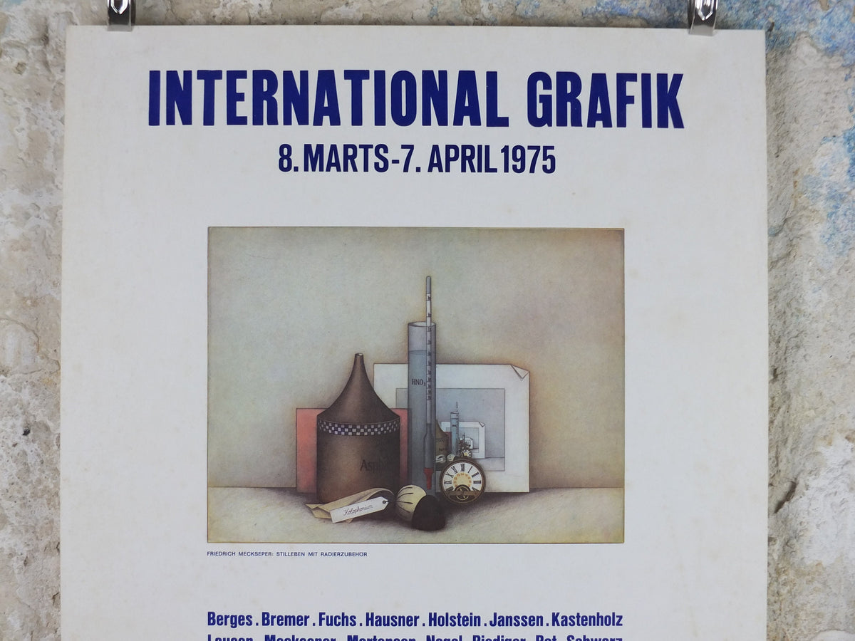 1975 Friedrich Meckseper Poster, Still life of etching materials in time, Galerie Dierks, expressionist, gallery exhibition wall art decor