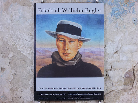 2002 Friedrich Wilhelm Bogler Poster, self portrait in a crumpled landscape, Bauhaus and New Objectivity gallery exhibition, wall art decor