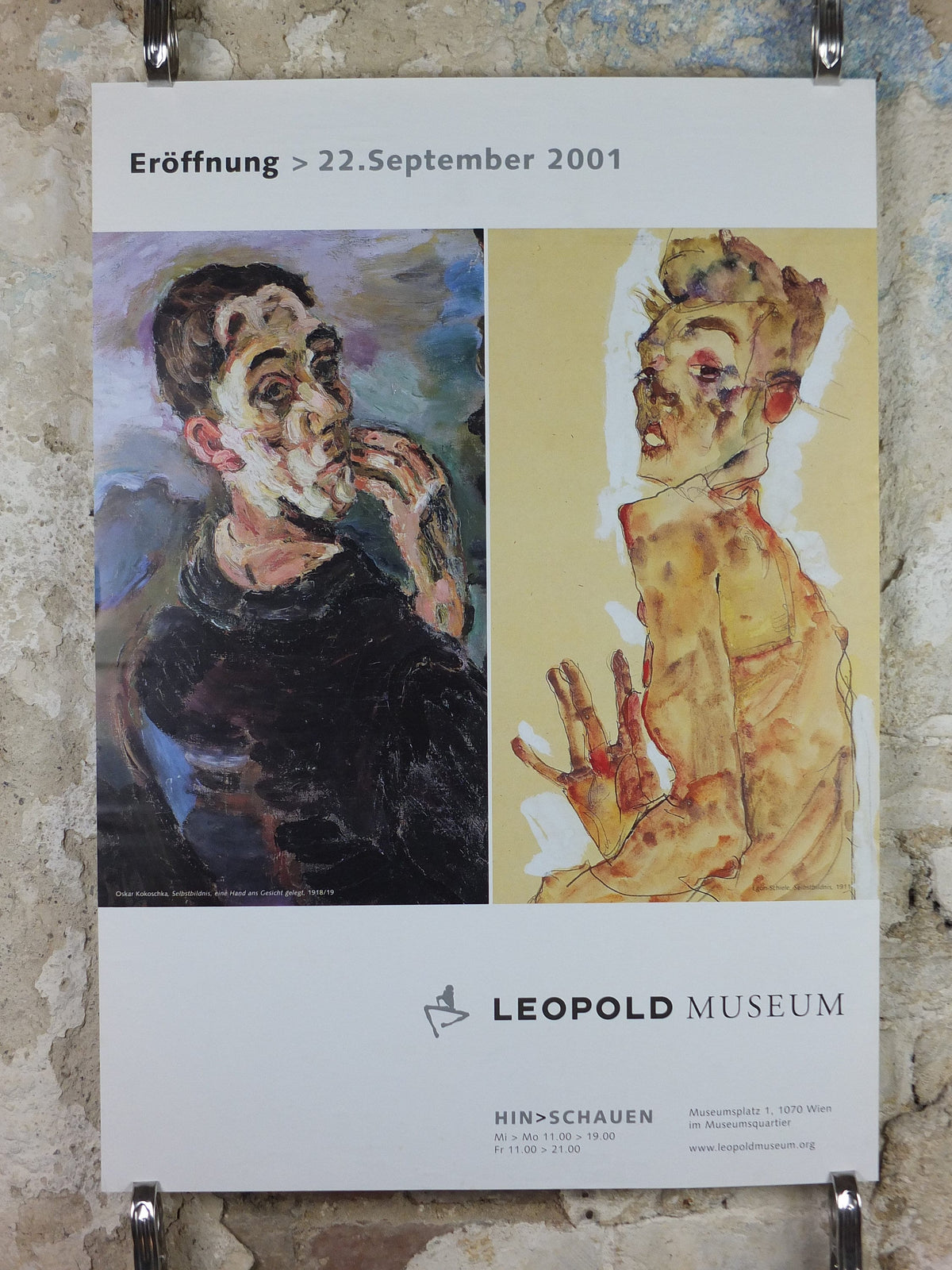 2001 Egon Schiele  and Oskar Kokoschka Poster, self portraits 1919 1911, one hand to face, Expressionism gallery exhibition, wall art decor
