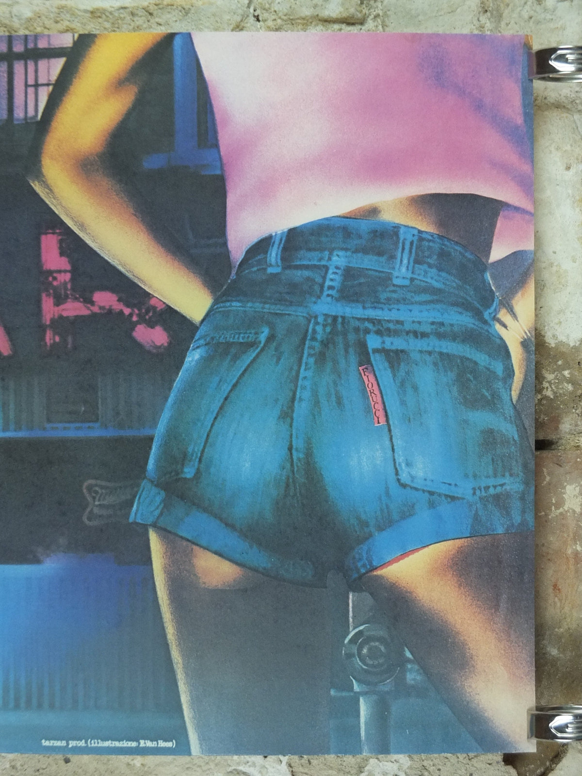 1980s Fiorucci rare Poster, Love me Tender, by E. Van Hees, cut off jeans, Italian fashion label, attitude advertising retro wall art decor