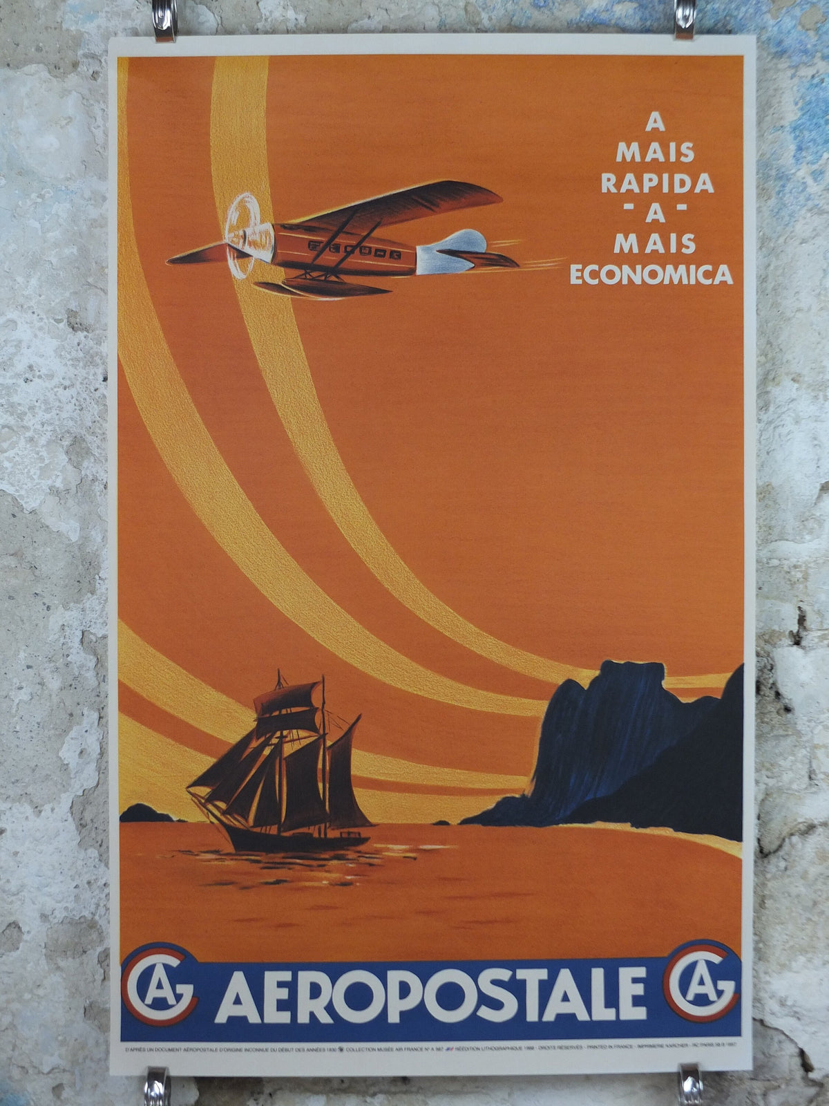 1988 Air France Aeropostale Poster, "The fastest and most economical" 1930, from the Air France Museum, Aviation, travel wall art decor