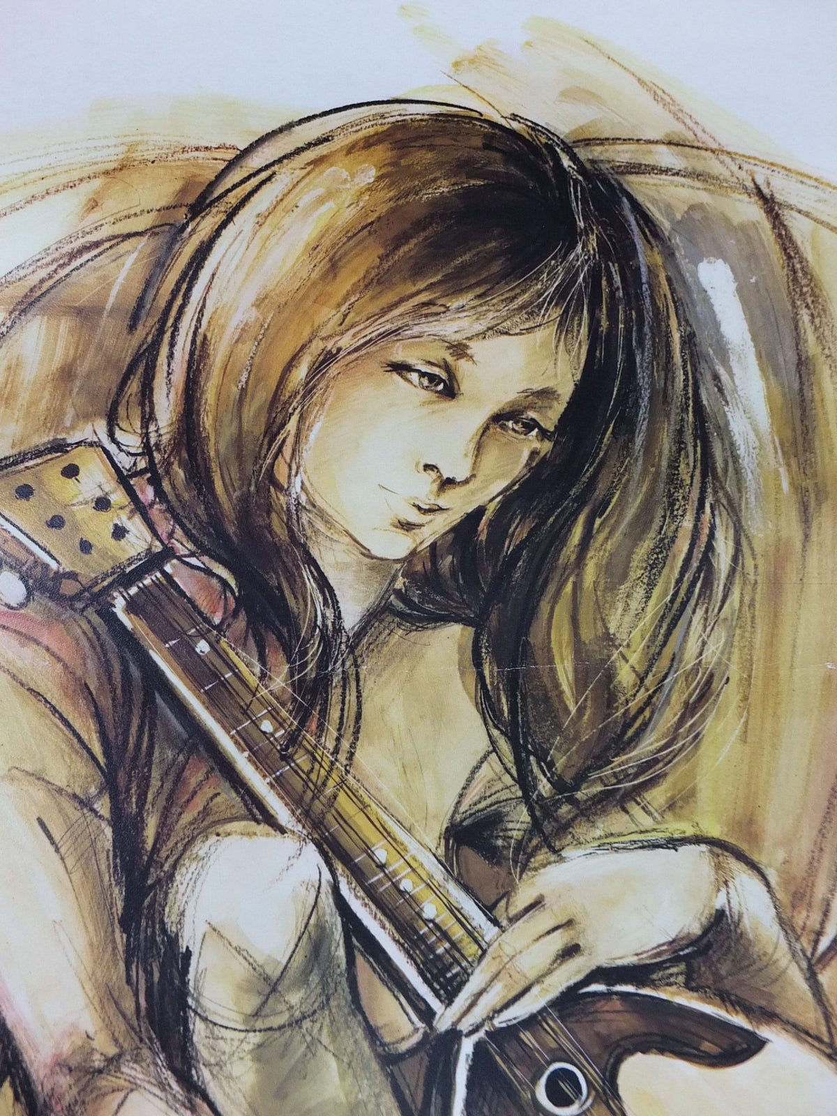 1970s Mandolin Musician Poster, by A Bergmann, French, souvenir d'un refrain, memory of a chorus, music wall art decor