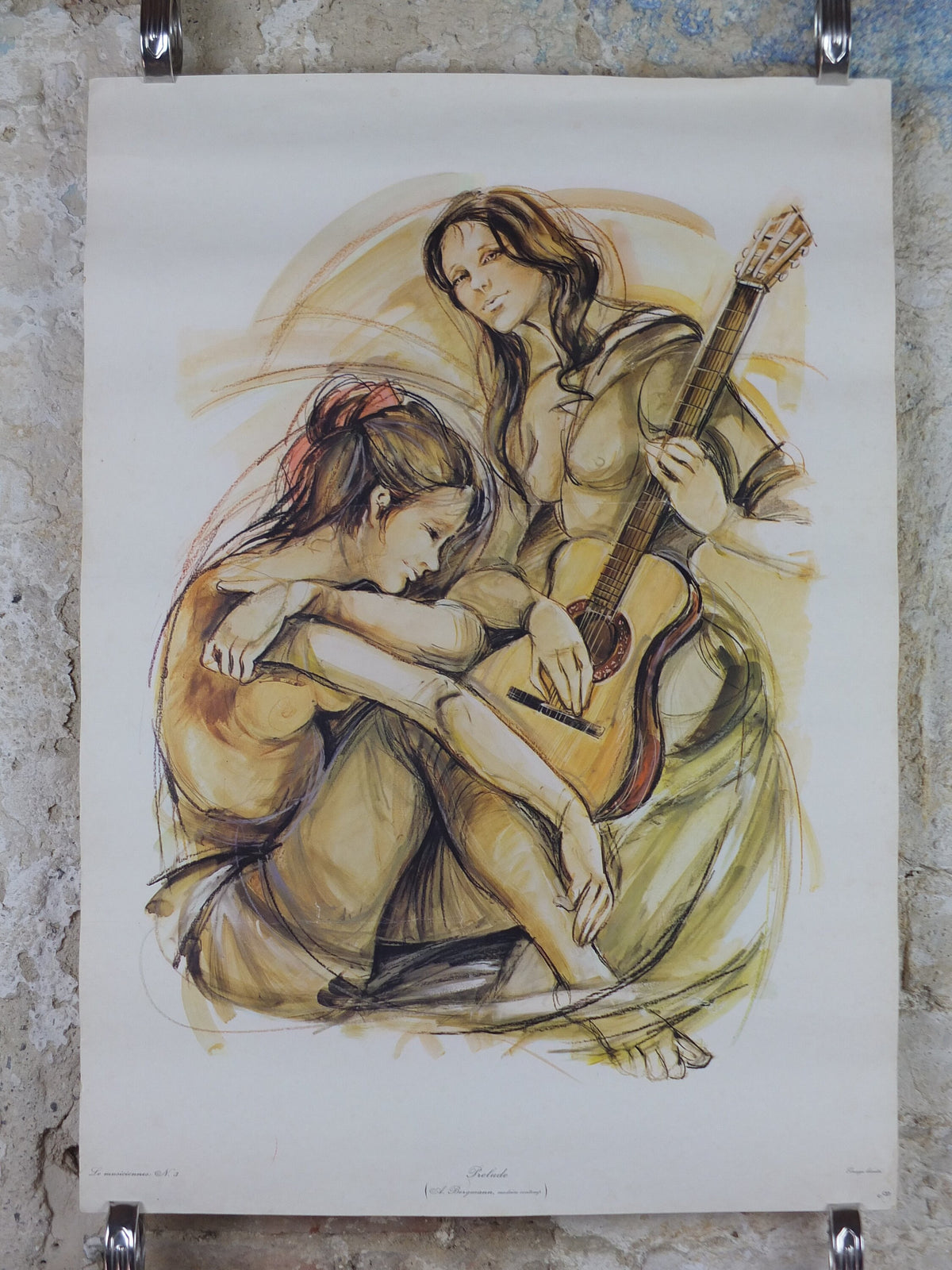 1970s Guitar and Vocalist Musicians Poster, by A Bergmann, French, Prelude singing, music wall art decor