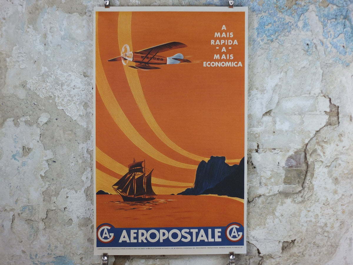 1988 Air France Aeropostale Poster, "The fastest and most economical" 1930, from the Air France Museum, Aviation, travel wall art decor