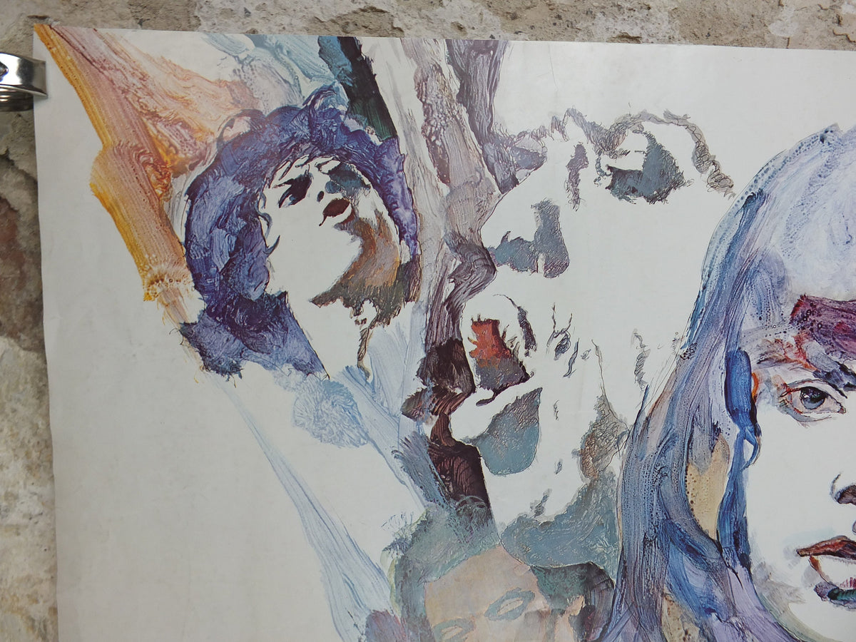 1977 Rolling Stones Poster, from Pace Minerva, seventies poster of watercolour, Denmark and Switzerland, rock and roll, music wall art decor