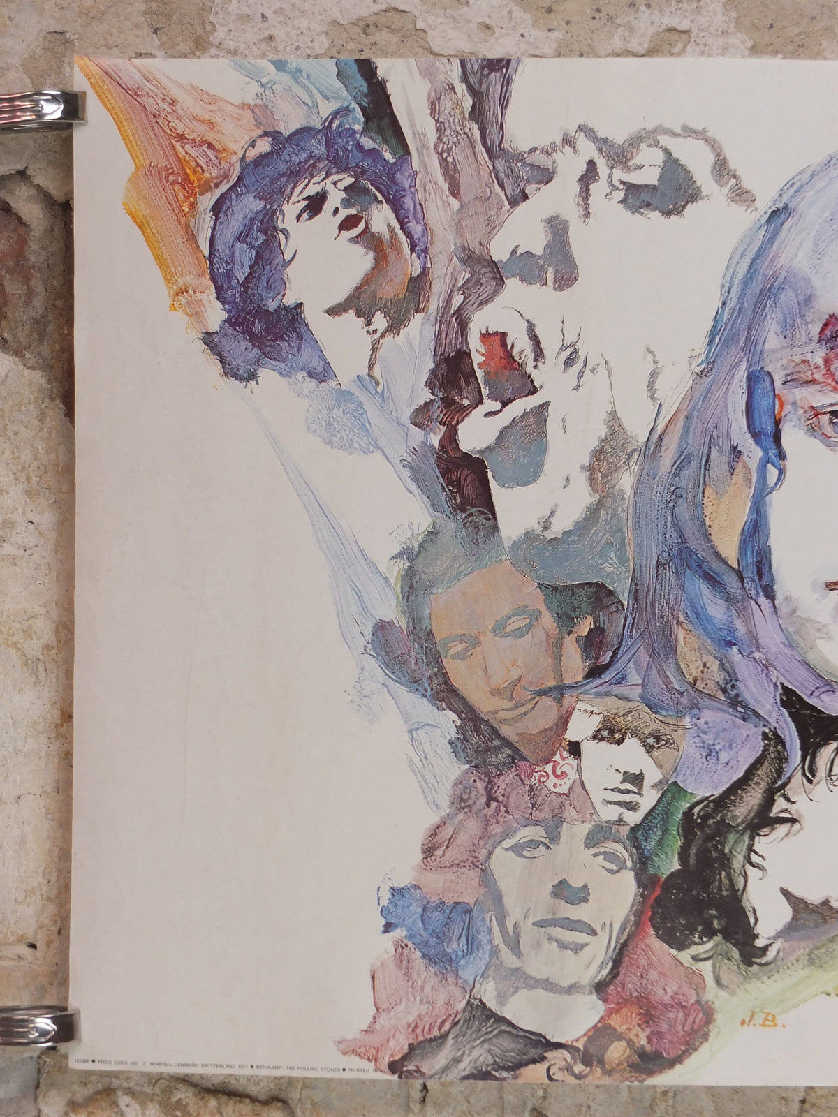 1977 Rolling Stones Poster, from Pace Minerva, seventies poster of watercolour, Denmark and Switzerland, rock and roll, music wall art decor