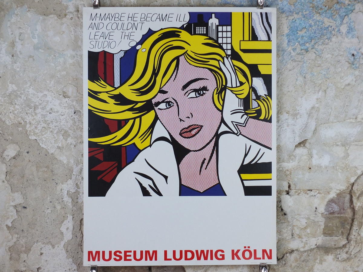 2000s Roy Lichtenstein Poster, "M-Maybe" 1965, Museum Ludwig Koln, Maybe in Cologne, Gallery Exhibition wall art decor and memorabilia