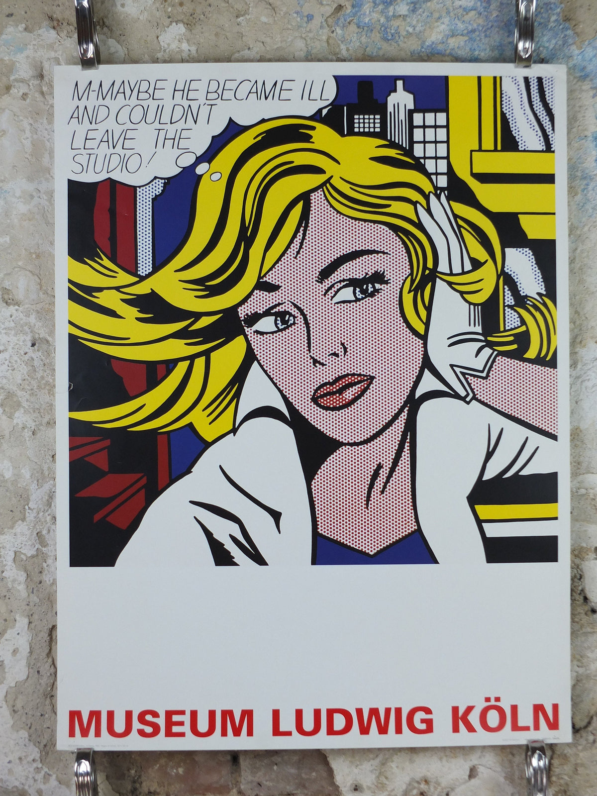 2000s Roy Lichtenstein Poster, "M-Maybe" 1965, Museum Ludwig Koln, Maybe in Cologne, Gallery Exhibition wall art decor and memorabilia