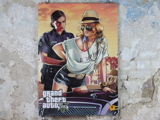 Original Grand Theft Auto V Poster, from Rockstar Games, double sided original advertising artworks, GTA GTA5 GTAV wall art decor