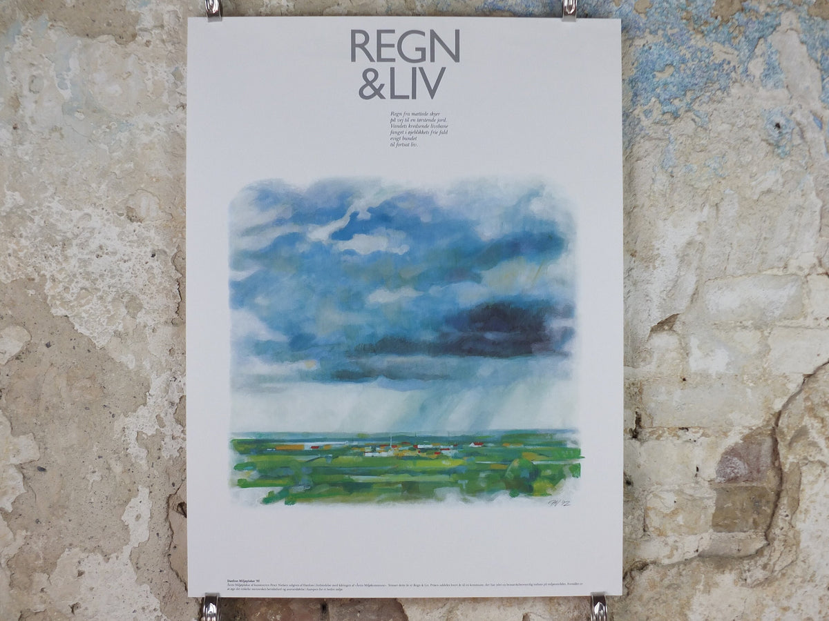 1992 Rain & Life Poster, Regn and Liv, Environmental Danish Design, by Peter Nielsen for Danfoss, Scandanavian wall art decor