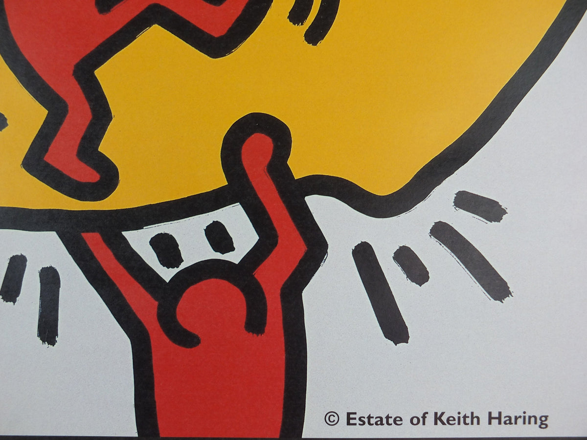 2003 Keith Haring Poster, Strength, three red men climbing over a yellow bicep, Kunstmuseum Heidenheim. Pop Art, Street, wall art decor