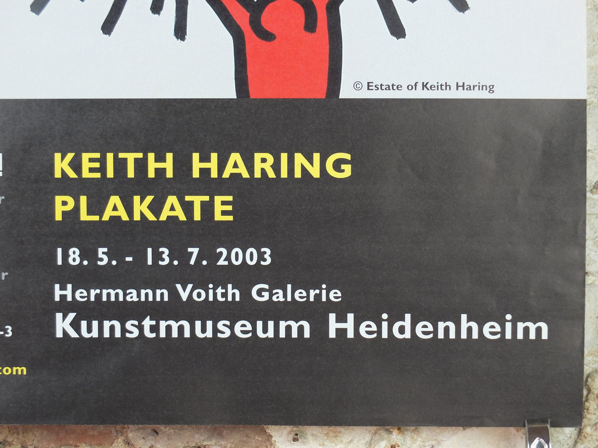 2003 Keith Haring Poster, Strength, three red men climbing over a yellow bicep, Kunstmuseum Heidenheim. Pop Art, Street, wall art decor