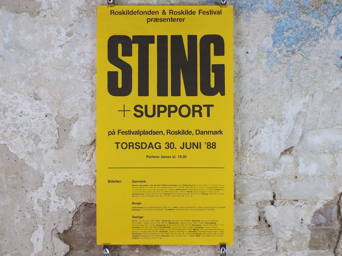 1988 Sting Poster, from the Roskilde Music Festival in Denmark, Police, rock, jazz, reggae, classical, new age, band music, wall art decor