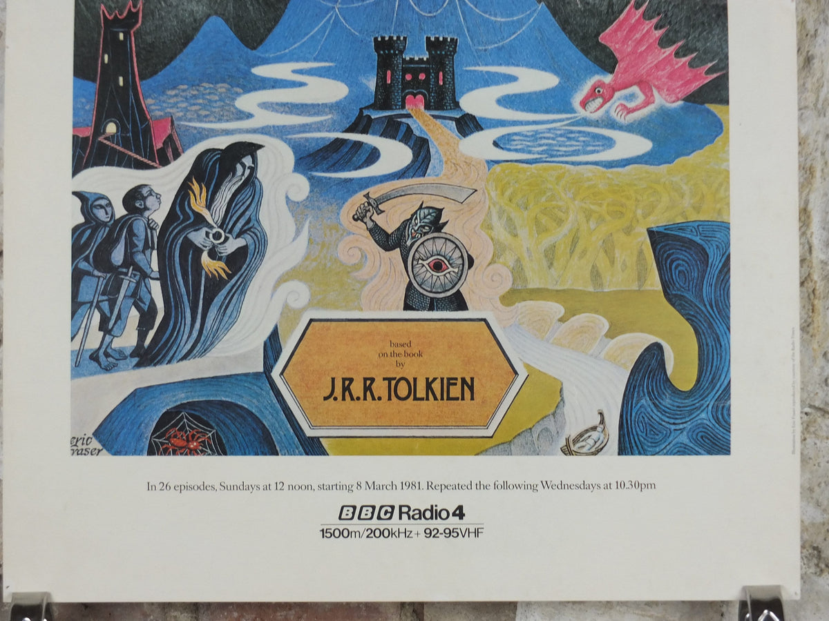 1981 Lord of the Rings Poster, J.R.R. Tolkien by Eric Fraser, BBC Radio 4 fantasy, Middle Earth, Brian Sibley, 26 episodes, wall art decor