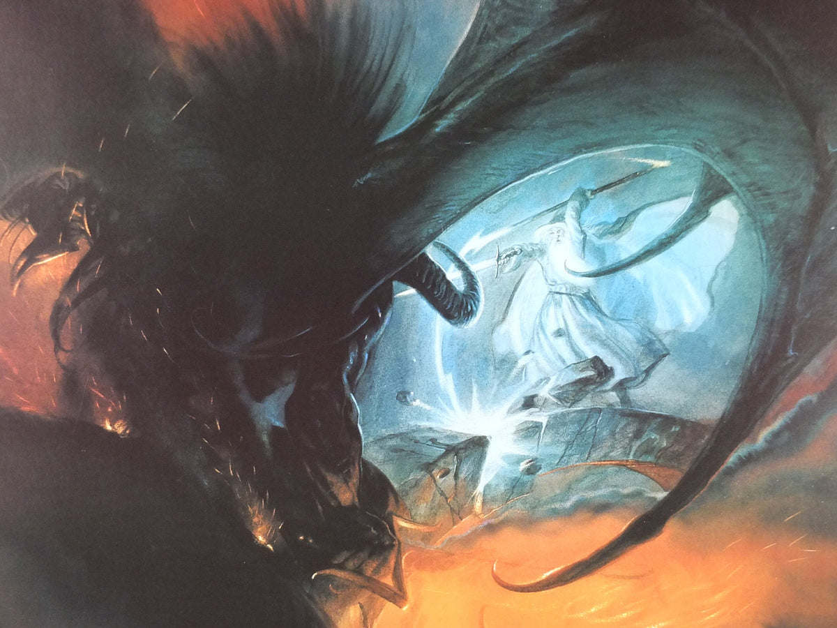 Signed Balrog and Gandalf Poster, by John Howe 1996, Limited Edition 107/166, from 999 Games, Khazad-dum, Lord of the Rings, wall art decor